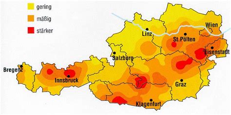 Seit beginn historischer aufzeichnungen wurden in der alpenrepublik nur etwa 18 beben mit einer magnitude von mindestens 5,0 gezählt. Erdbebengefährdung in Österreich. Die roten Bereiche (Zone ...
