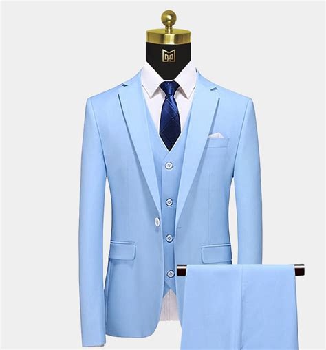 Anzüge Mens Sky Blue Piece Suit Work Wedding Prom Party Blazer