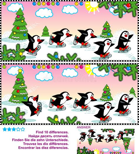 Find The Differences Visual Puzzle Skating Penguins
