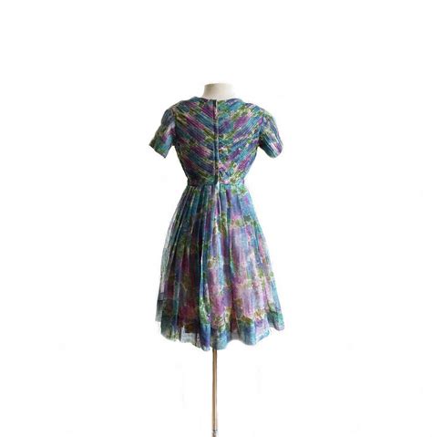 Vintage 60s Floral Chiffon Party Dress Micro Pleats Full Etsy