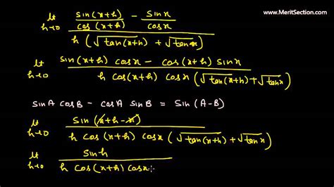 Derivative Of Trigonometric Function By First Principle Youtube