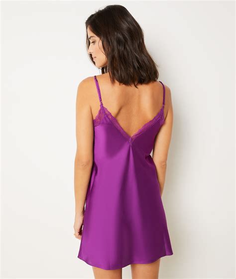 Nuisette satiné décolleté dentelle - SENTIMENT - PRUNE - ETAM