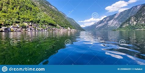 View Of Hallstatt From Traun River Stock Image Image Of Scenery Vale