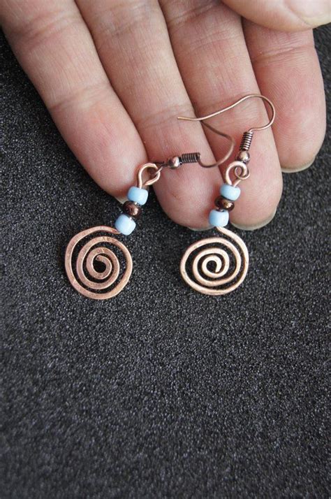 Spiral Earrings In Boho Style Wire Wrap Dangle Earrings Copper Curl