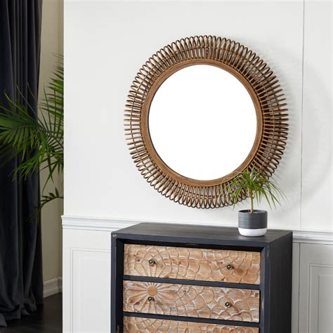 Round rattan mirror decorative mirrors handmade craft home sun flower shape vanity large beauty round decorative woven wood wicker willow frame rattan wall ··· round mirror round custom round metal chromed table cosmetic mirror vanity makeup mirror with jewelry organizer. Decmode Large Round Natural Wicker Wall Mirror, 32 ...