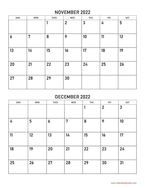 November And December 2022 Calendar Calendar Quickly
