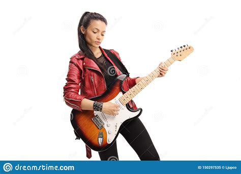 vedette du rock femelle jouant une guitare basse image stock image du guitariste pièce 150297535