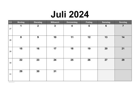 Kalender Juli 2024 Zum Ausdrucken Pdf Xls Png