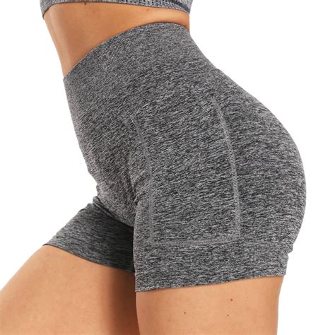 Seasum Women S Seamless Yoga Shorts With Pockets High Waist Tummy