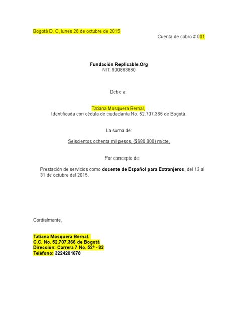 PDF Formato Cuenta De Cobro 1 Contratista DOKUMEN TIPS