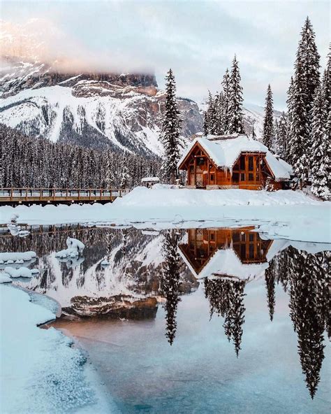 Winter Sunset At Emerald Lake Lodge Yoho National Park Bc By Mike