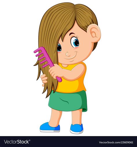 Girl Is Combing Her Hair With The Pink Comb Vector Image On Vectorstock