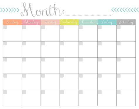 Monthly Editable Calendar Template