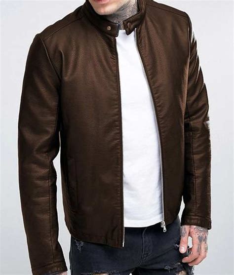 mens casual brown leather stand up collar leather jacket usa jacket