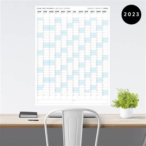 Giant 2023 Wall Calendar Vertical With Blue Weekends Plan The Things