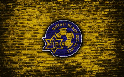 Download Wallpapers Maccabi Tel Aviv Fc 4k Logo Brick Wall Israeli