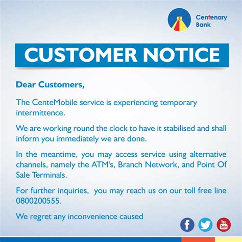 However, the period and aggregate amount of the deposit should not undergo any change. Centenary Bank - CUSTOMER NOTICE Dear Customers, The ...