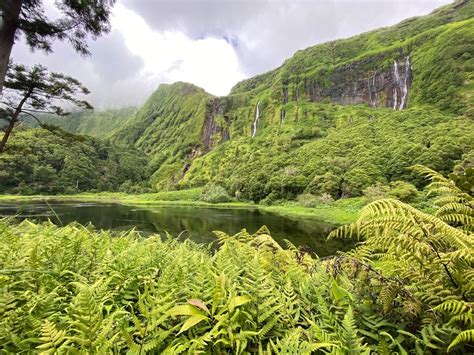 Flores Island Azores Azores Landscape With Waterfalls And Cliffs In