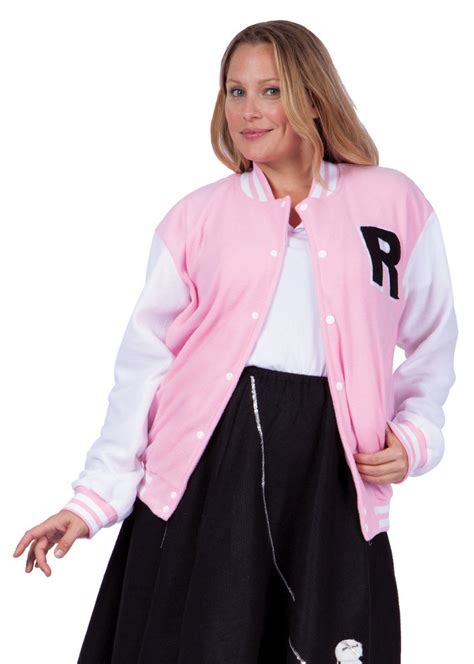 Adult Womens Plus Size Pink Letterman Jacket Costume 50s Costumes Womens 80s Costumes