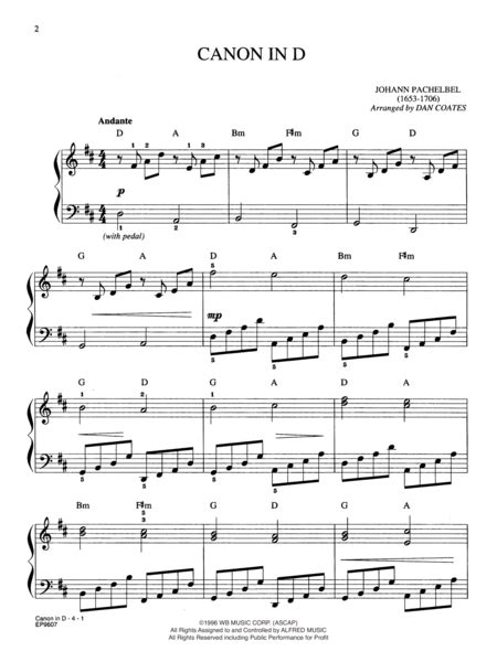 All instrumentations piano solo (182) concert band (50) guitar notes and tablatures (34) string quartet: Canon In D - Easy Piano Sheet Music By Johann Pachelbel ...