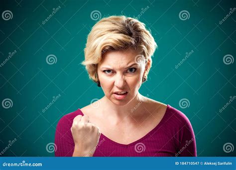 Angry Woman Showing Fists At Camera People Lifestyle And Emoti Stock