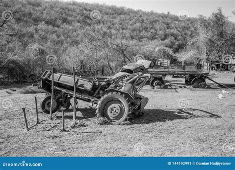 Old Rusty Abandoned Machinery In Grass Field Stock Image Image Of