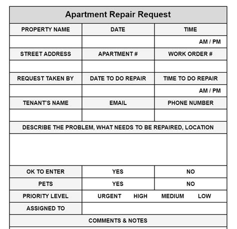 Apartment Repair Request Form Template