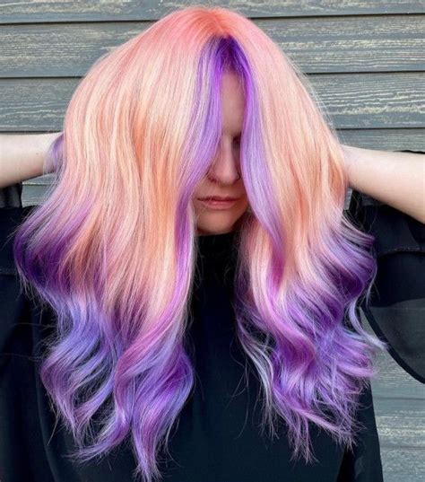 40 Crazy Hair Colour Ideas To Try In 2022 Peach And Purple Combo Hair