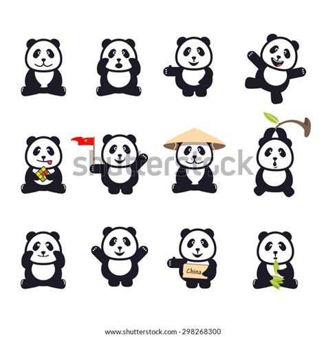 Set Cute Funny Cartoon Pandas Stock Vector Royalty Free 298268300