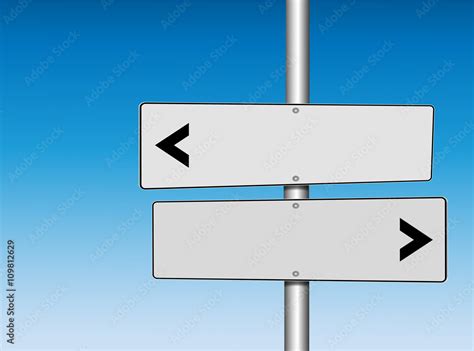 Two Panel White Directional Road Signs Pointing At Opposite Directions