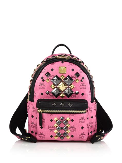 Lyst Mcm Stark Brock Small Coated Canvas Backpack In Pink