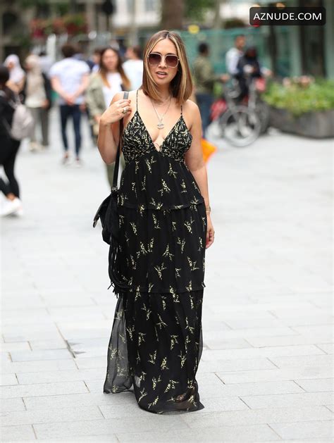 Myleene Klass Arrives At Global Radio In Plunging Maxi Dress In London