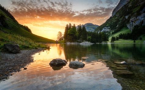 Seealpsee Lake In The Alpstein Range Of The Canton Of Appenzell