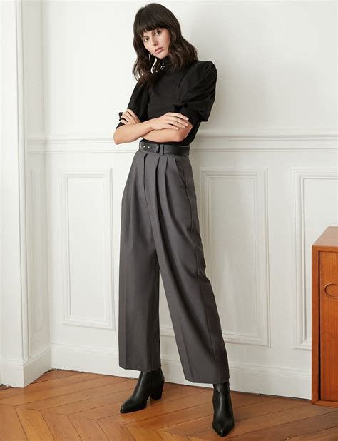 Grey Belted Pleated Pants Pleated Pants Grey Pants Outfit Loose