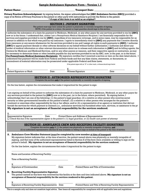 Sample Ambulance Signature Form Fill And Sign Printable Template