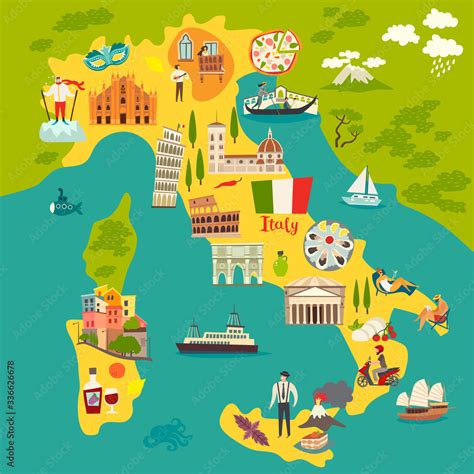 Fototapeta Plakat Włochy Kreskówka mapa Włoch dla dziecka dzieci