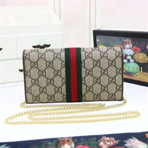 Gucci Gg Women Ophidia Gg Chain Wallet In Beigeebony Gg