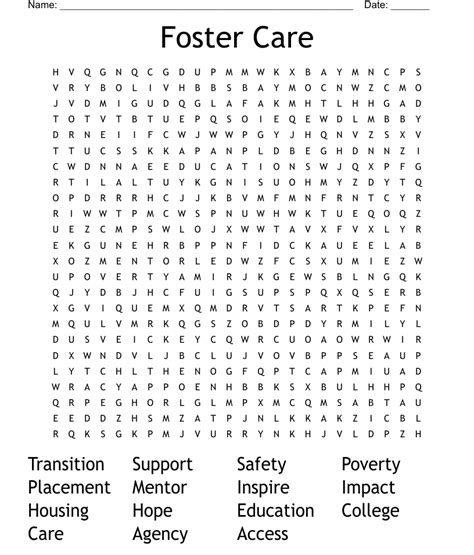 Similar To Inspire And Foster Care Word Search Wordmint