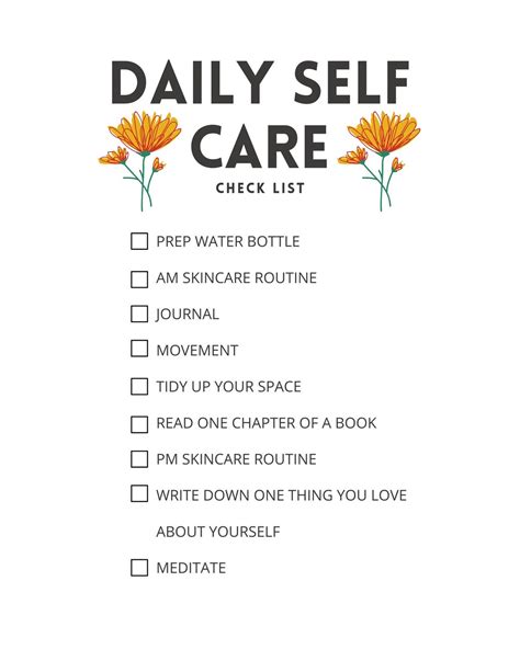 Simple Daily Self Care Checklist Daily Wellbeing Printable Etsy