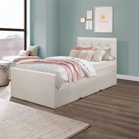 Emory Upholstered Twin Platform Bed With Trundle Cream By Hillsdale Living Essentials