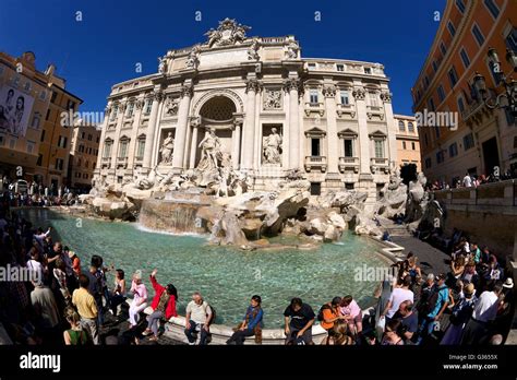 Crowds Of Tourists At The Trevi Fountain Rome Italy Europe Stock