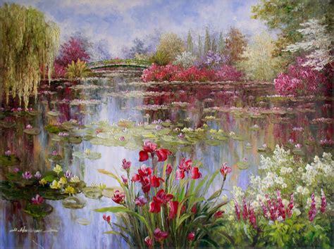 The outdoors clearly inspired monet to take most of. Claude Monet Colorful Water Lily Pond Repro 10 Hand ...