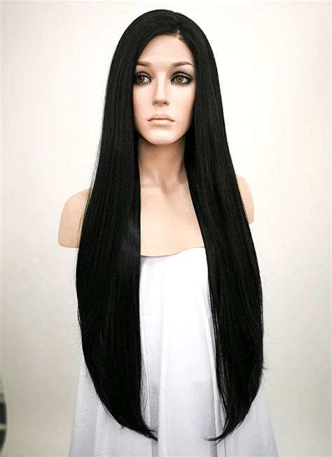Straight Jet Black Lace Front Synthetic Wig Lf327 Long Black Hair