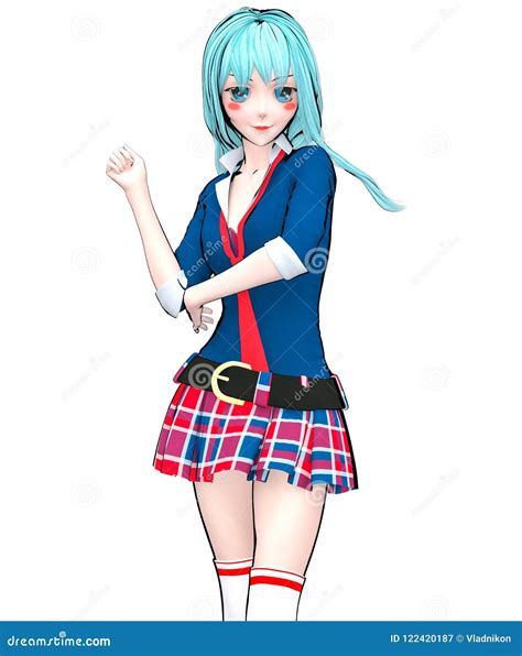 3d Japanese Anime Schoolgirl Stock Illustration Illustration Of Attractive Happy 122420187