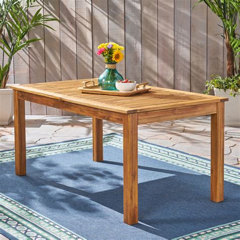 Eric Outdoor Expandable Acacia Wood Dining Table Natural Finish Walmart Com