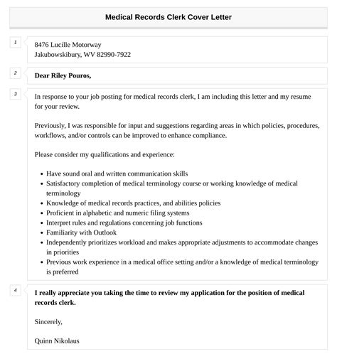 Medical Records Clerk Cover Letter | Velvet Jobs