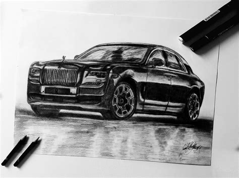 Tekenen stap voor stap leren tekenen zelfkunstmaken nl. Rolls Royce Ghost tekening / rolt Royce Car tekening / auto