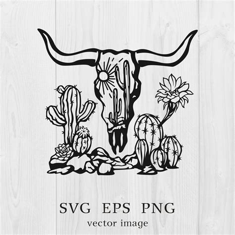 Cow Skull Svg Bull Skull Svg Desert Cactus Svg Desert Landscape Svg Southern Sublimation