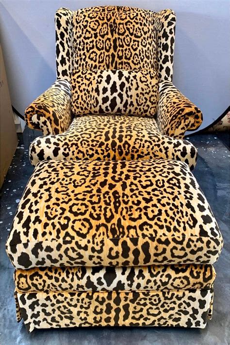 Bespoke Leopard Print Velvet Upholstered Swivel Chair And Ottoman At