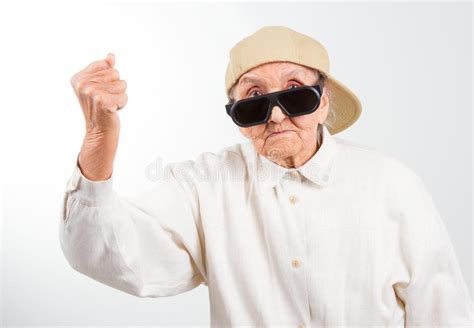 Cool Grandma Kicks With Her Fist Stock Photo Image 45371904